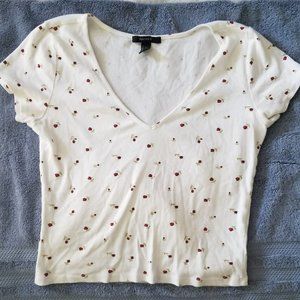 White Floral Printed Cropped Top